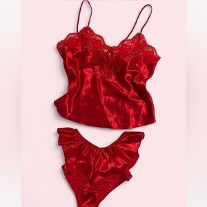 Vintage Red Satin Lace Lingerie Chemise Set ♥️